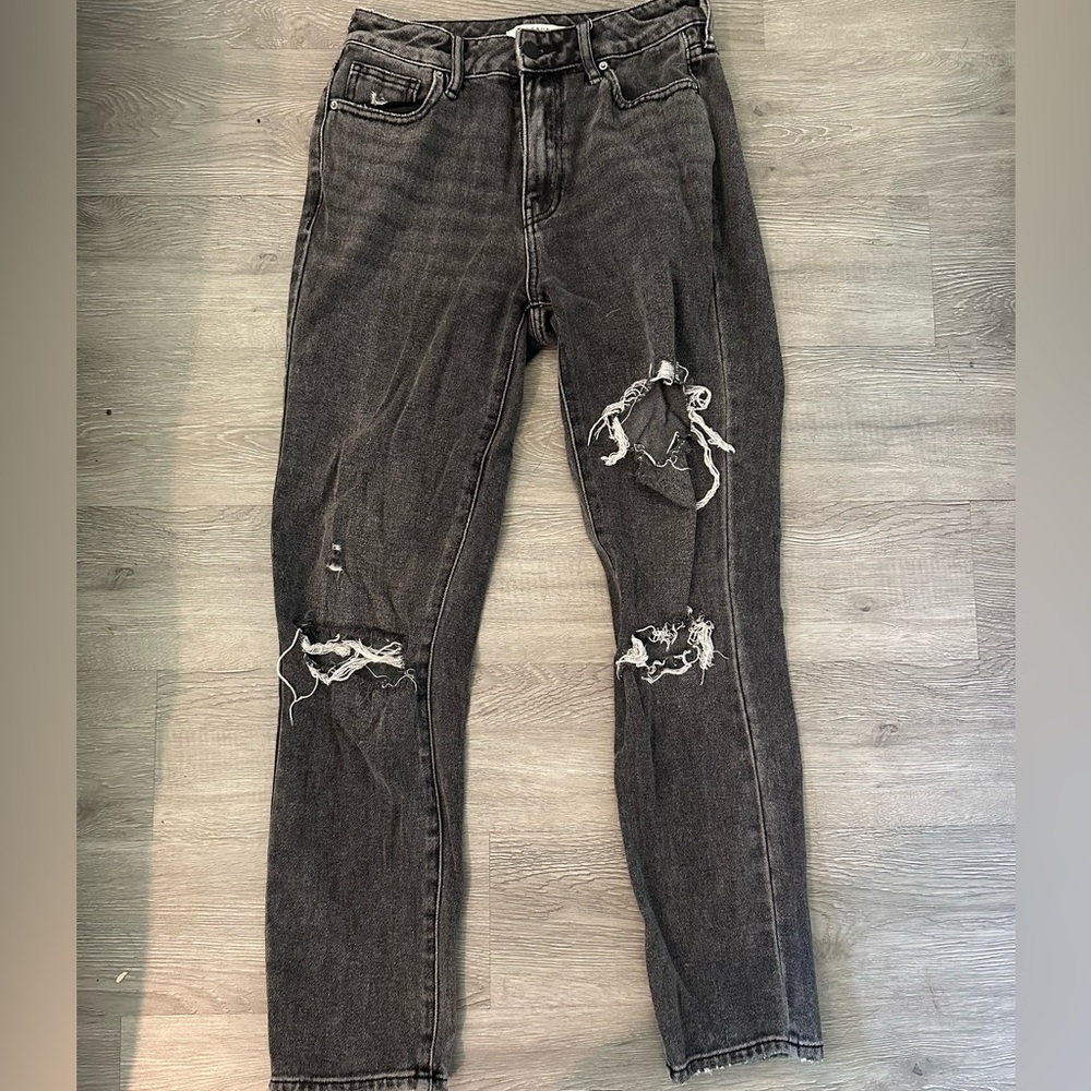 Black, washed, ripped pacsun mom jeans